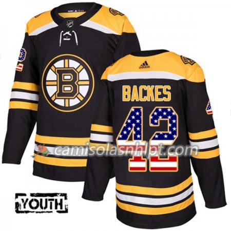 Camisola Boston Bruins David Backes 42 Adidas 2017-2018 Preto USA Flag Fashion Authentic - Criança